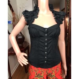 bebe black ruffled trim top size small